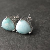 10mm Larimar Stud Earrings Sterling Silver