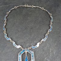 Vintage Mexican Silver Sodalite Inlay Necklace