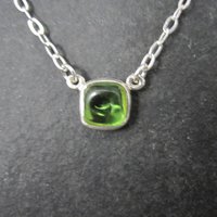 Green Cast Glass Necklace Sterling Silver 16-17 Inches
