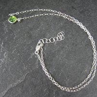 Green Cast Glass Necklace Sterling Silver 16-17 Inches