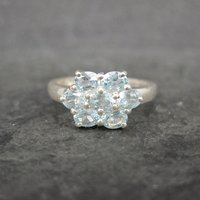 Blue Topaz Cluster Ring Sterling Silver Size 7