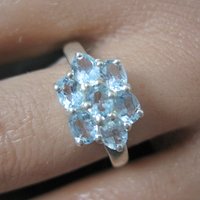 Blue Topaz Cluster Ring Sterling Silver Size 7
