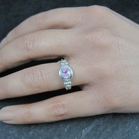 Dainty Pink Cubic Zirconia Ring Size 7 Sterling Silver