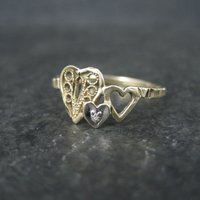 Dainty 10K Diamond Heart Ring Size 6 Yellow Gold Filigree