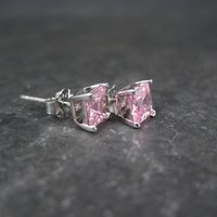 Princess Pink Cz Stud Earrings Sterling Silver NOS