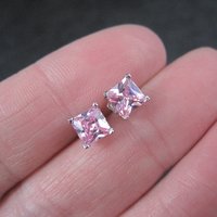 Princess Pink Cz Stud Earrings Sterling Silver NOS