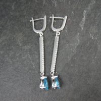 Long Blue Topaz Earrings Sterling Silver Latch Back