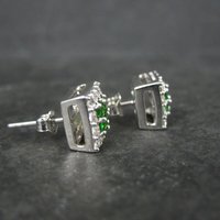 Chrome Diopside White Topaz Stud Earrings Estate Sterling Silver