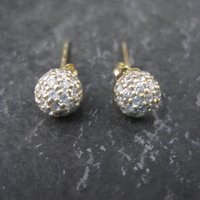 Gold Cz Sphere Stud Earrings Vermeil Sterling