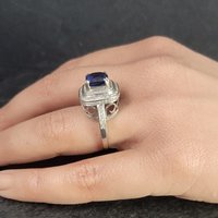 Vintage 14K Sapphire Diamond Engagement Ring Size 6