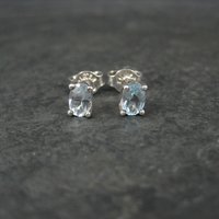 Simple Sterling Blue Topaz Stud Earrings Oval 4x6mm