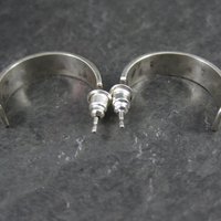 Vintage Sterling Silver Turquoise Inlay Half Hoop Earrings Southwestern