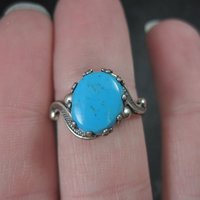 Vintage Art Deco Style Turquoise Ring Serling Silver New Old Stock Sizes 6 and 6.5