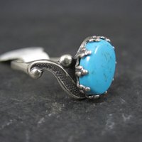 Vintage Art Deco Style Turquoise Ring Serling Silver New Old Stock Sizes 6 and 6.5