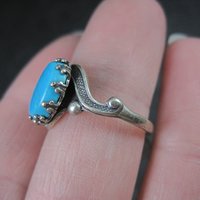 Vintage Art Deco Style Turquoise Ring Serling Silver New Old Stock Sizes 6 and 6.5