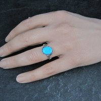 Vintage Art Deco Style Turquoise Ring Serling Silver New Old Stock Sizes 6 and 6.5