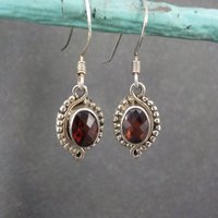 Vintage Garnet Earrings Sterling Silver