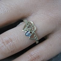 Dainty 10K Diamond Heart Ring Size 6 Yellow Gold Filigree
