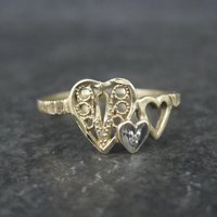 Dainty 10K Diamond Heart Ring Size 6 Yellow Gold Filigree