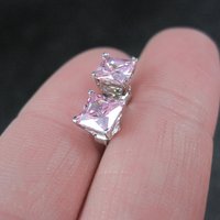 Princess Pink Cz Stud Earrings Sterling Silver NOS