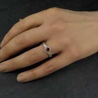 Garnet Ring Size 6.5 Estate Solitaire Sterling Silver