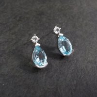 Blue and White Topaz Stud Earrings Sterling Silver Estate Jewelry