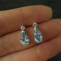 Blue and White Topaz Stud Earrings Sterling Silver Estate Jewelry