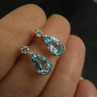 Blue and White Topaz Stud Earrings Sterling Silver Estate Jewelry