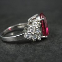 Large Synthetic Ruby Ring Size 8 Sterling Silver
