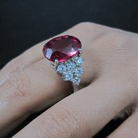 Large Synthetic Ruby Ring Size 8 Sterling Silver