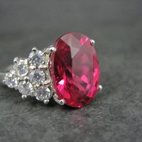Large Synthetic Ruby Ring Size 8 Sterling Silver