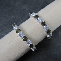 Smoky Quartz and White Topaz Latchback Hoop Earrings Sterling Silver 1"