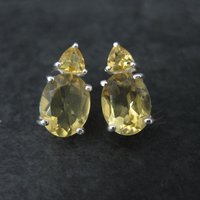 Citrine Stud Earrings Estate Sterling Silver