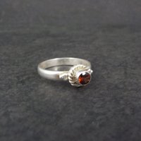 Garnet Ring Size 6.5 Estate Solitaire Sterling Silver