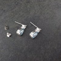 Blue and White Topaz Stud Earrings Sterling Silver Estate Jewelry