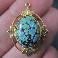 Art Deco Turquoise Charm Pendant Vintage Estate