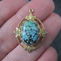 Art Deco Turquoise Charm Pendant Vintage Estate