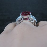 Large Synthetic Ruby Ring Size 8 Sterling Silver
