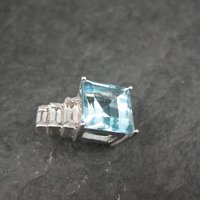 Blue and White Toapz Pendant Sterling Silver Princess Cut