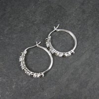 Smoky Quartz and White Topaz Latchback Hoop Earrings Sterling Silver 1"