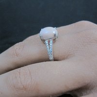 Sterling Silver Pink Opal Ring Size 7 Estate Jewelry