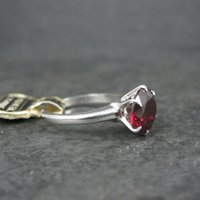 Vintage Sterling Garnet Solitaire Ring Old New Stock Multiple Sizes UNCAS