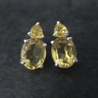 Citrine Stud Earrings Estate Sterling Silver