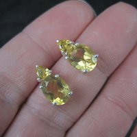 Citrine Stud Earrings Estate Sterling Silver