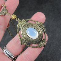 Victorian Opalite Locket Pendant Necklace New Old Stock Original Tag