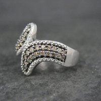 Champagne Diamond Ring Size 5 Sterling Silver Estate Jewelry