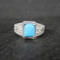 Sleeping Beauty Turquoise Cocktail Ring Sterling Silver Size 8