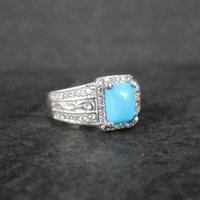 Sleeping Beauty Turquoise Cocktail Ring Sterling Silver Size 8