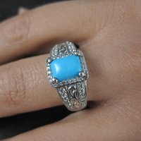 Sleeping Beauty Turquoise Cocktail Ring Sterling Silver Size 8