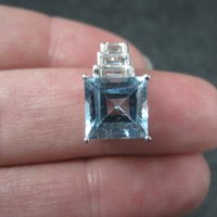Blue and White Toapz Pendant Sterling Silver Princess Cut